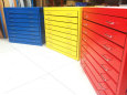 Colourful metal plan chests for schools